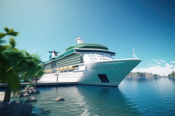 A cruise ship departing from the port for an unforgettable vacation experience.