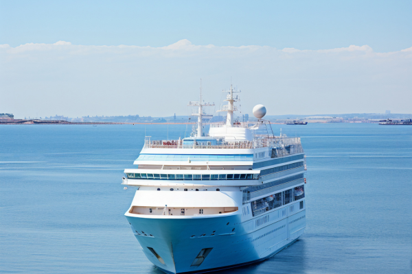 Elegant transatlantic cruise ship sailing from New York to London.
